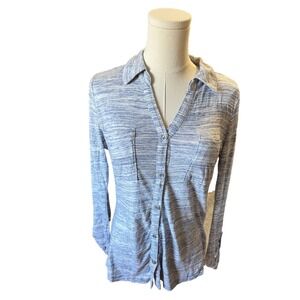 Liz Claiborne Button Down Shirt Collar Blue Heather, Long Sleeves, Womens Medium